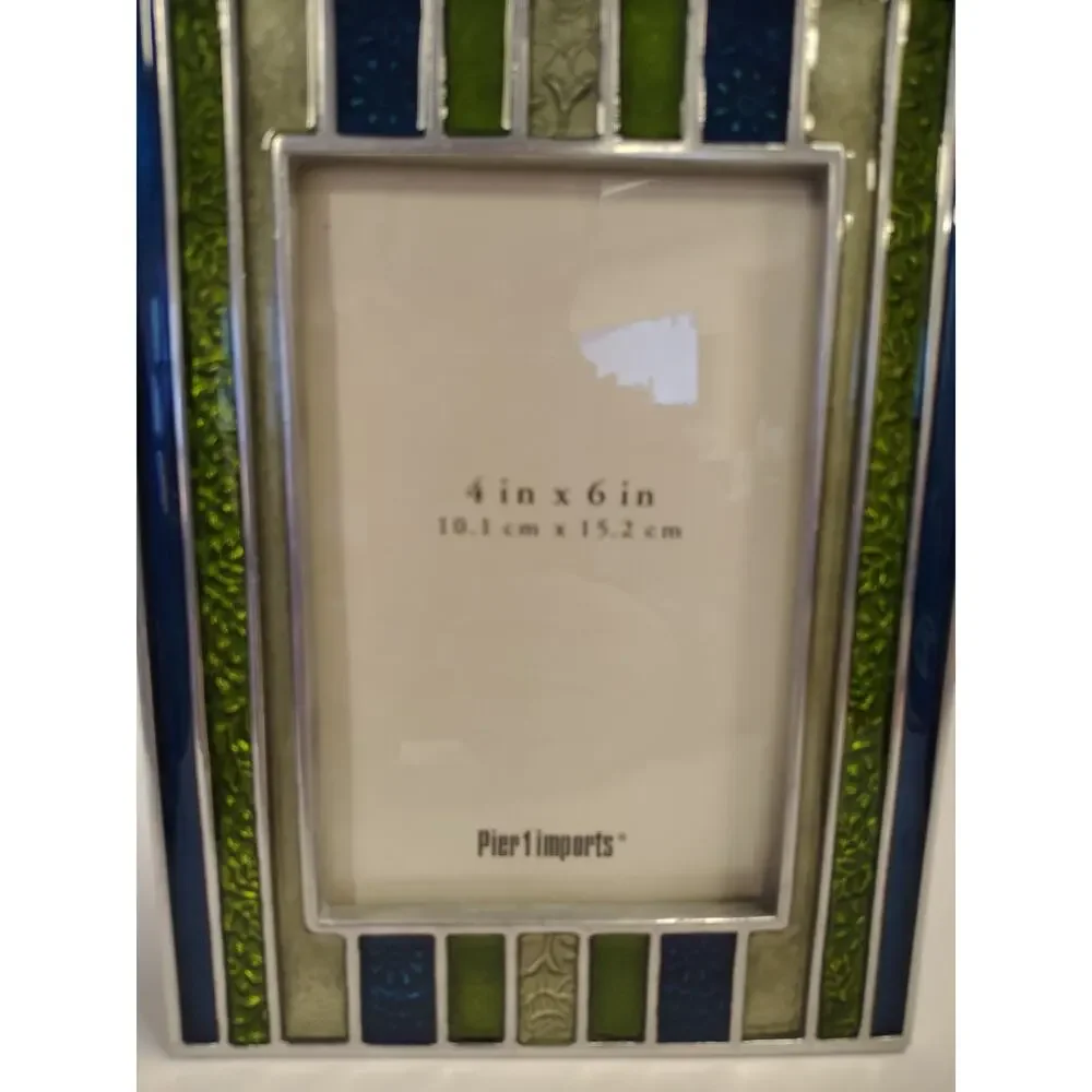 Pier 1 Imports Vintage Photo Frame 4x6 Blue Green Silver Aluminum Cloisonné